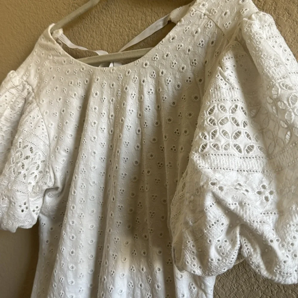 Free People Apricot Rose White Eyelet Mini Dress Open Back Size Medium - Picture 8 of 8